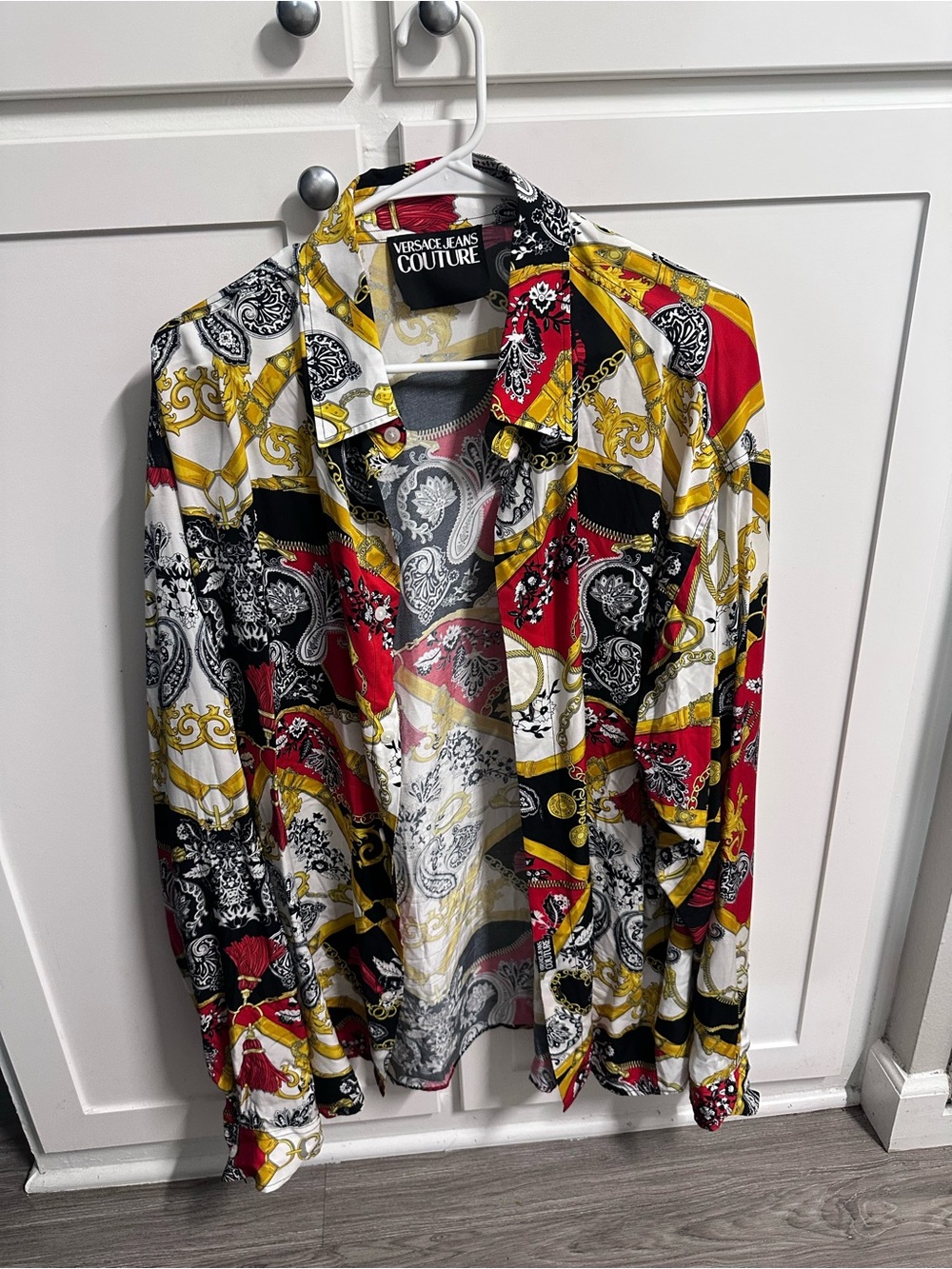 Versace Jeans Collection Men's Baroque Patchwork Shirt - Red, Black, Gold, White